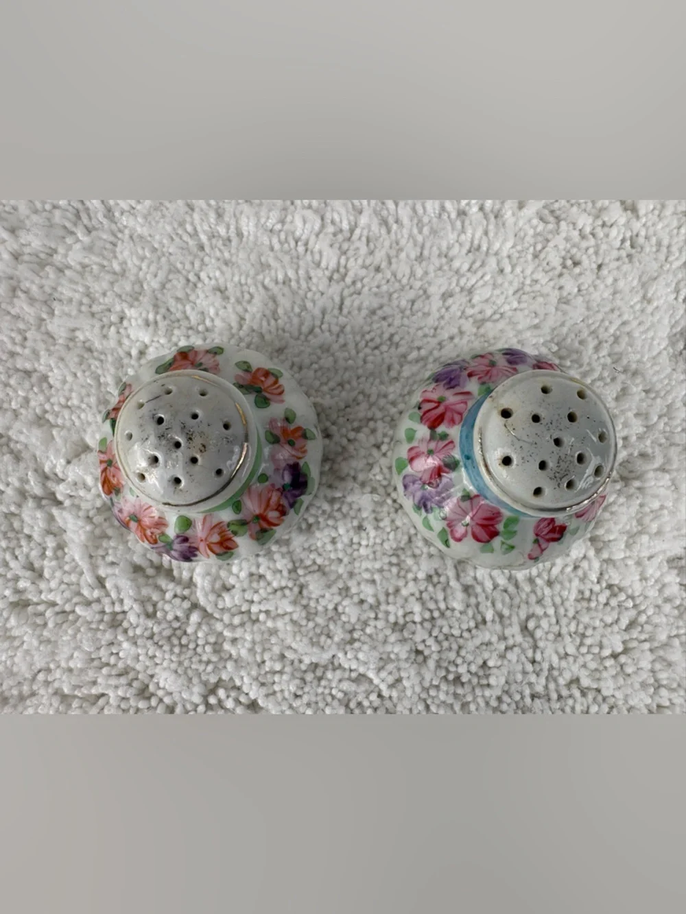 Vintage Hand-painted Porcelain Salt &  Pepper Shakers Featuring a Floral Design